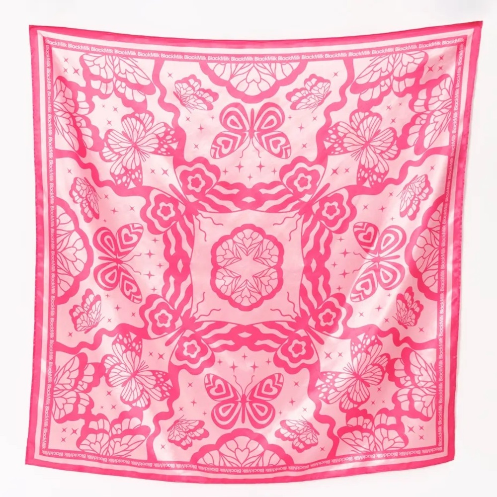 BLACKMILK Kaleidoscope of Butterflies BIG SCARF! Pink Silky Square Barbiecore